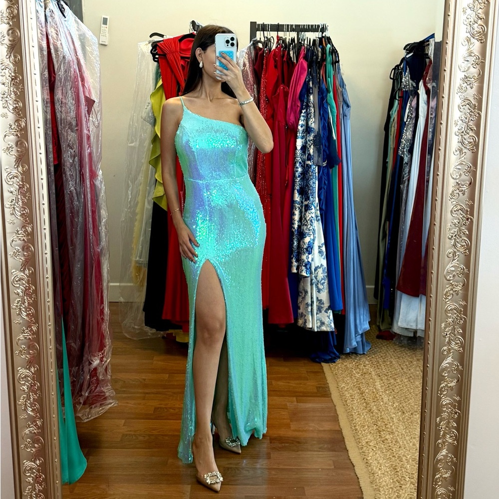 Elegant Aqua Sequin Gown